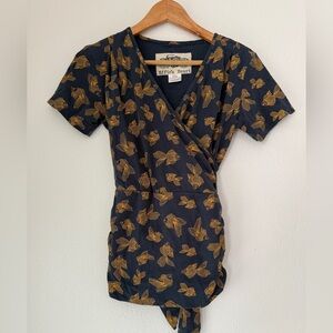 EFFIE'S HEART Womens Size Small Blue Fish 🐟 Wrap Cotton Tunic Top